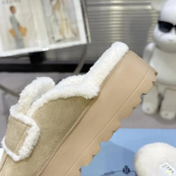 Prada Beige Suede Shearling Mules - Picture 8 of 8